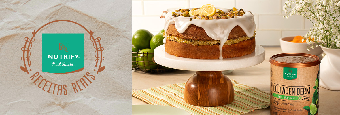 a direita receita de bolo com pistache com limão com o nosso produto collagen derm