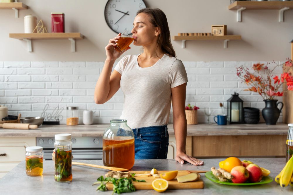 Mulher que incluiu na rotina os alimentos com as vitaminas para aumentar a imunidade